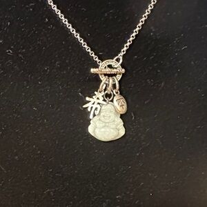 Jadeite Buddha with 925 Silver Charms and Chain. Egyptian style bale.